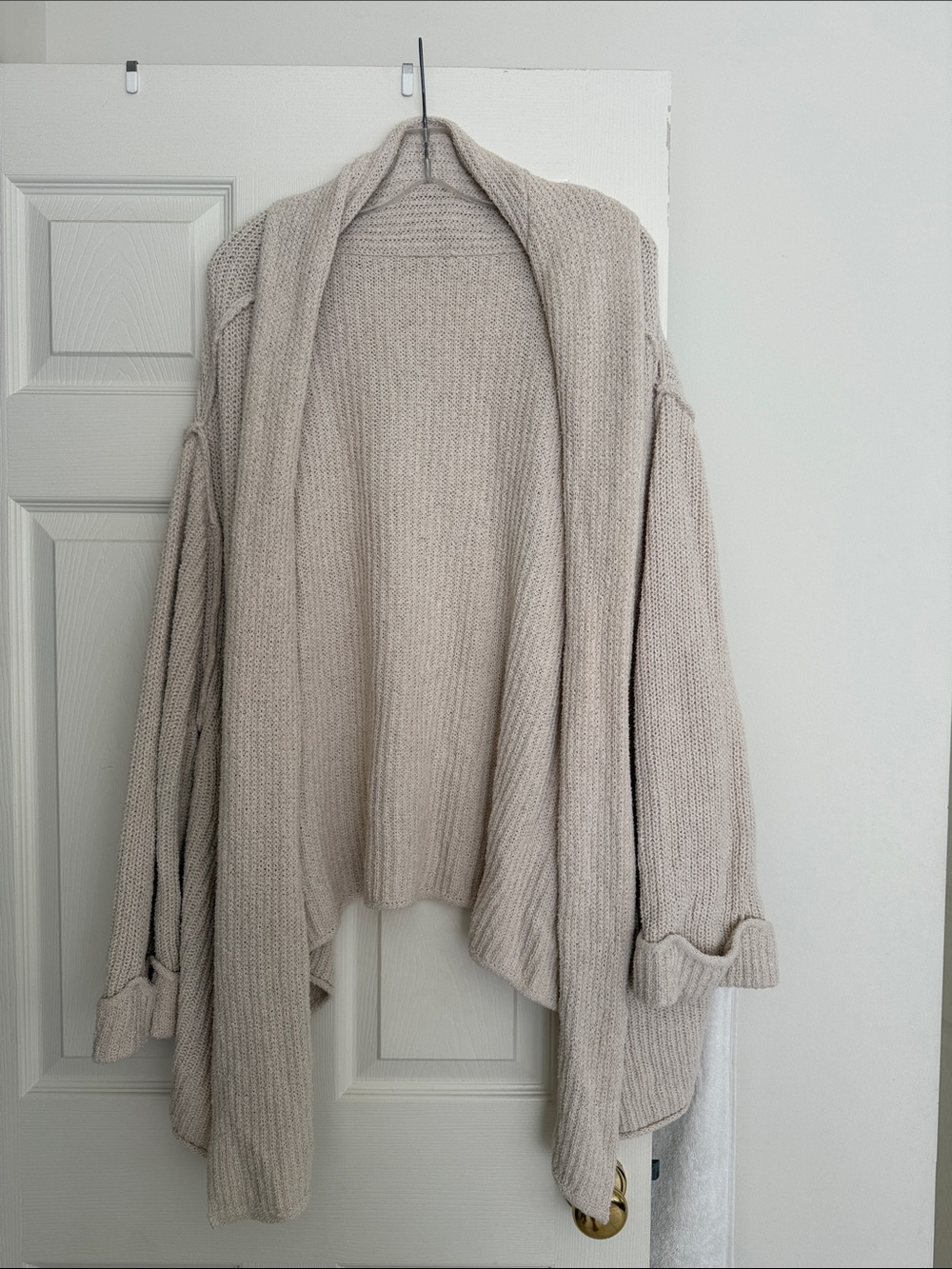 Free People Neutral Beige Open-Front Knit Cardigan